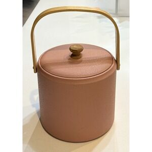Vintage 1990s Georges Briard Pink Vinyl Ice Bucket Bamboo‎ Accent Hardware